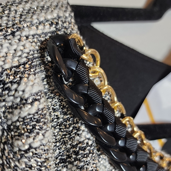 NWT Chetta B Metallic Grey Embellished Neckline Tweed Shift Dress Sz 16W Stretch - Picture 14 of 17